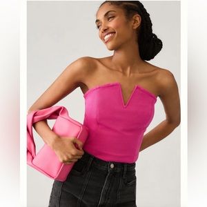 Anthropologie Maeve Strapless Corset Women XL Pink Elastic BarbieCore Valentine